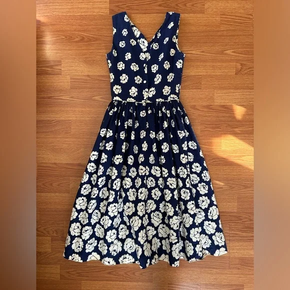 1950’s Monterey Models Navy Dress with White Roses and Button Back size XS VGUC - Picture 9 of 12